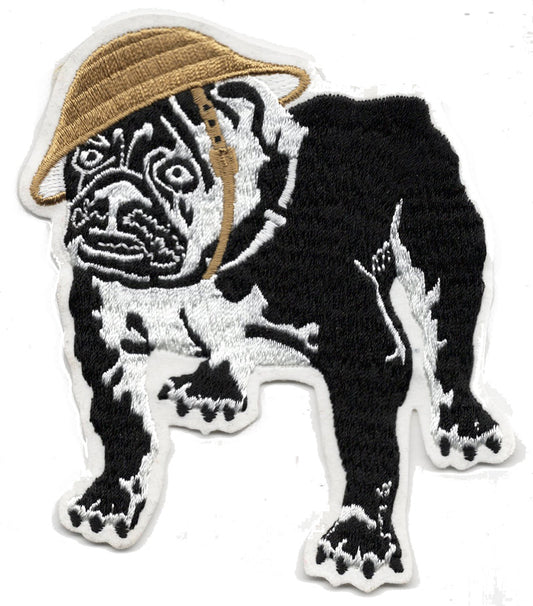 Bulldog with Helmet Iron On Patch